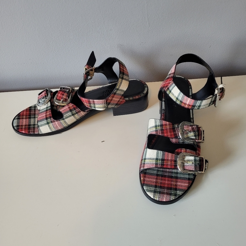 Little Burgundy Plaid Westwrn Sandals, VGUC, Size 7.5